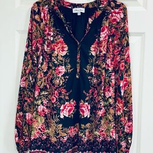 Floral Blouse by New York & Company - Black and Pink